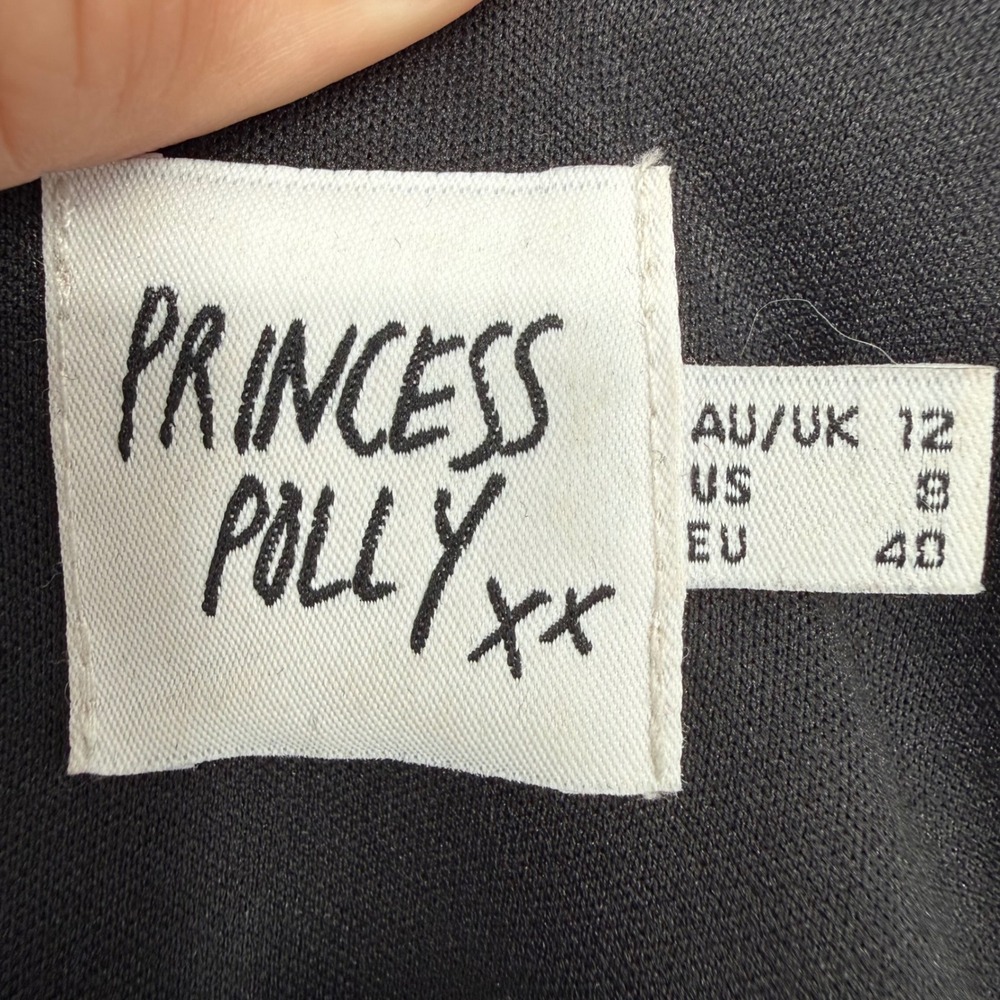 Princess Polly Villa Black Long Sleeve Linen Blend Faux Wrap Skirt Mini Dress 8 - Picture 6 of 10